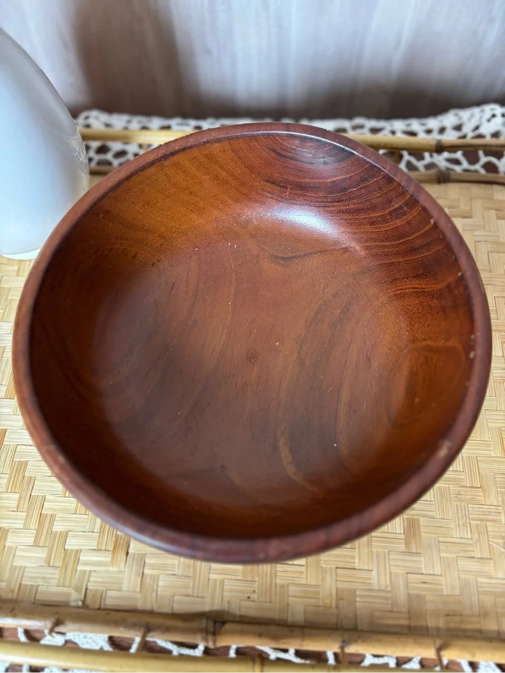 Vintage Mid-Century Modern Turned Teak Wooden Serving Bowl Handcrafted Decor